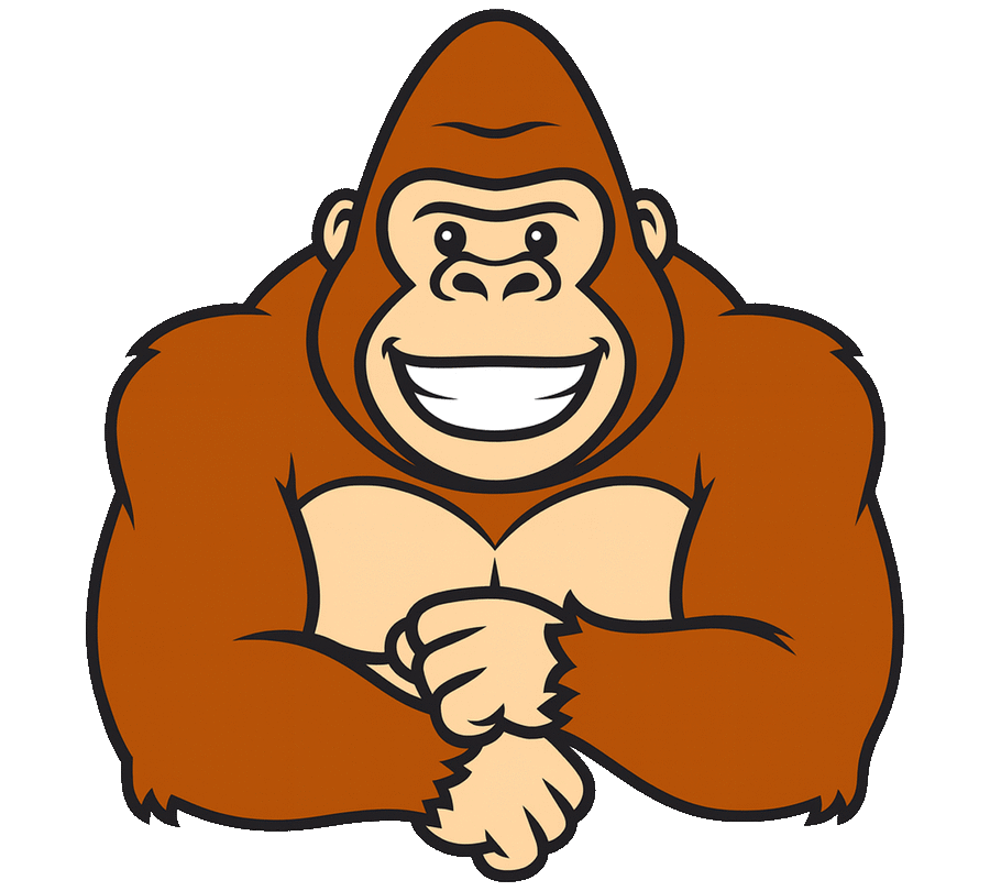 Maskot gorila Kandang Gorilla tersenyum